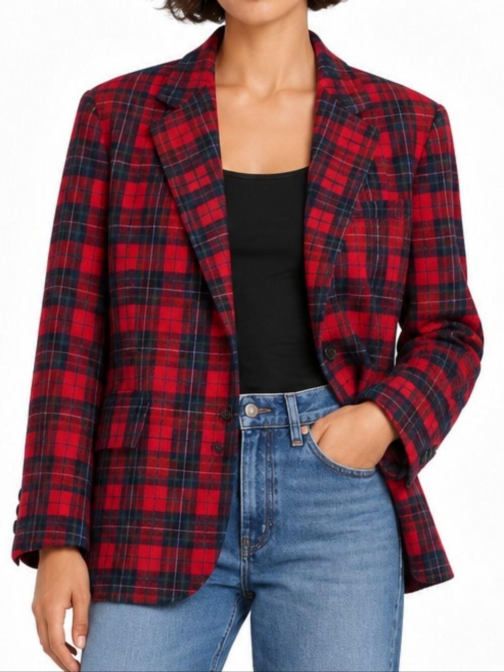 Pendleton Womens Red Tartan Plaid 100% Virgin Wool Blazer Made in USA Sport Coat